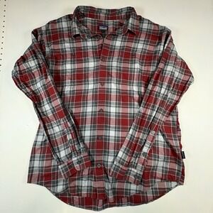 Patagonia Long Sleeve Plaid Button‎ Up Shirt Mens Large Gray Red Organic Cotton